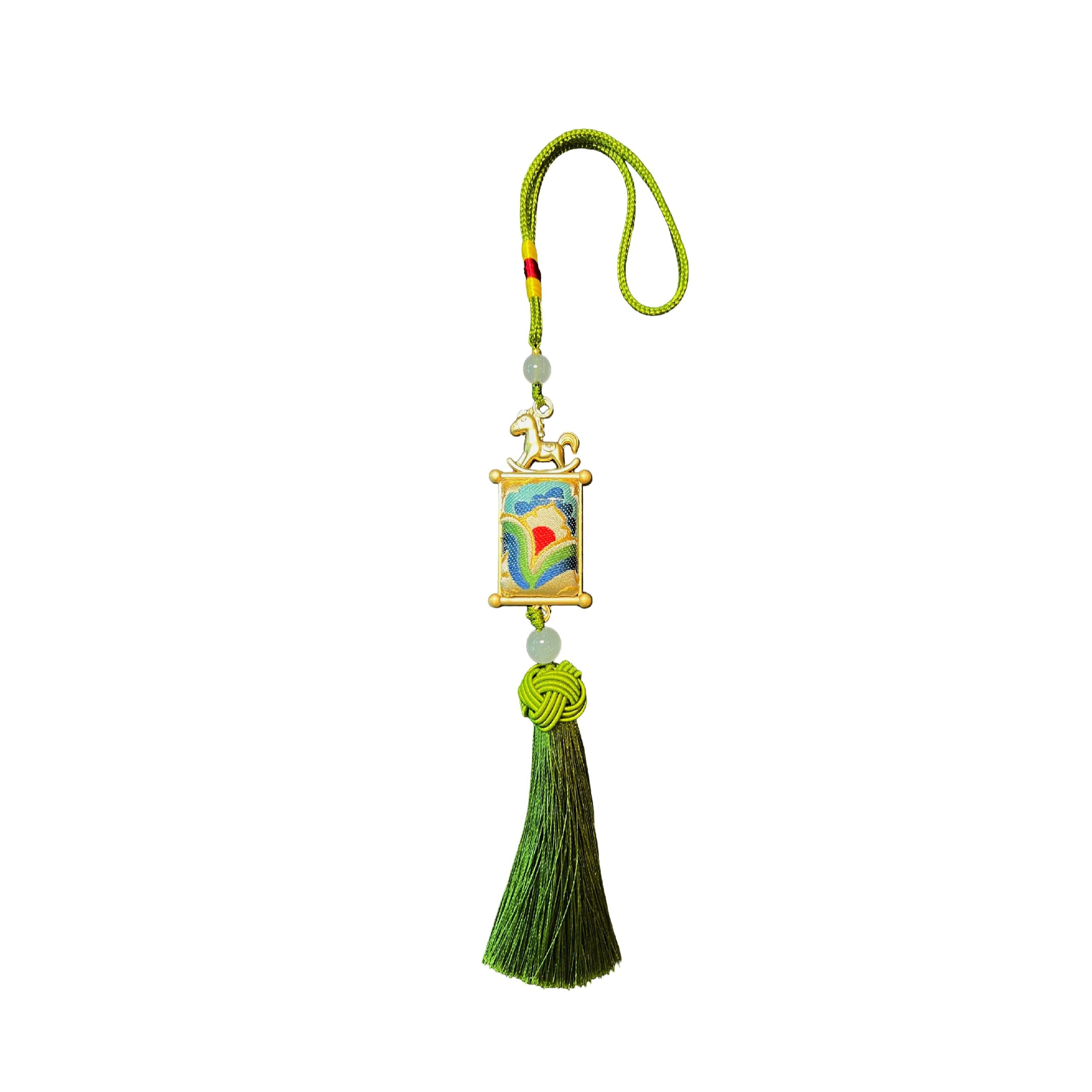 Handmade Chinese Silk Brocade Car Hanging Ornament with Jade & Tassel